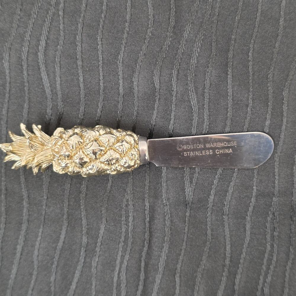Boston Warehouse Pineapple Cheese Spreader Gold Tone Handle Stainless Steel